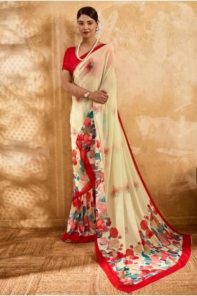 Georgette Saree in Beige with Printed SR29956