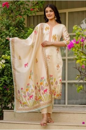 Beige Salwar Kameez with Printed Silk SK155655