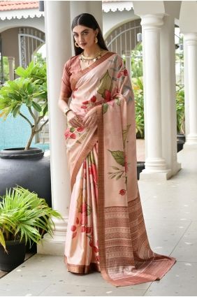 Zari,printed Satin Saree in Beige SR29774