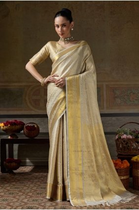 Silk Beige Saree in Zari,weaving SR30350