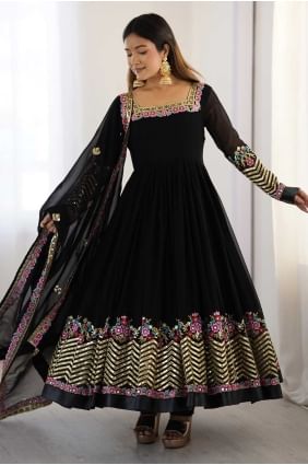 Black Anarkali Suit with Embroidered Georgette AS4117