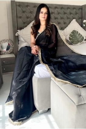 Blue Saree in Satin with Lace SR28374