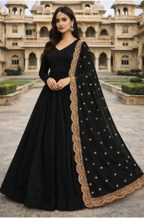 Sequins Georgette Black Gown Dress with Dupatta GW1225