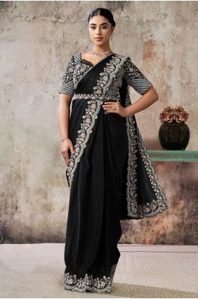 Crepe Saree with Hand in Black SR29805