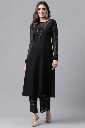 Black Kurti in Crepe with Plain KTI2659