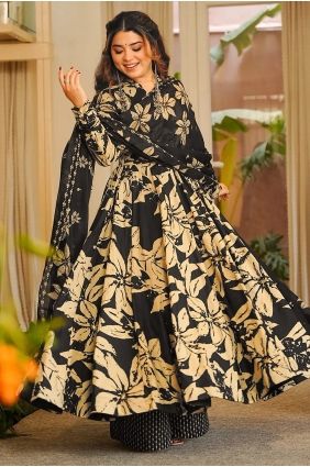 Black Printed Muslin Palazzo Suit PZ4449