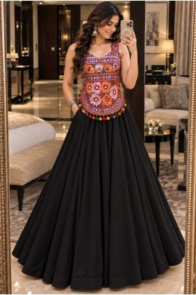 Plain Georgette Lehenga Choli in Black LC9296