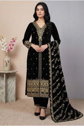 Embroidered Viscose Black Salwar Kameez with Dupatta SK15650