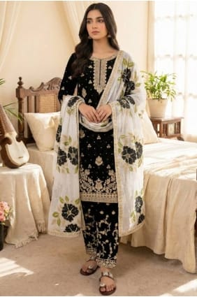 Silk Eid Palazzo Suit with Sequins in Black PZ4303