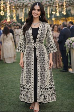 Black Silk Embroidered Gown Dress with Dupatta GW1249