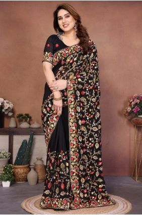 Black Embroidered Silk Saree SR29906