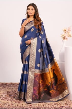 Blue Saree with Resham,zari Banarasi silk SR29450