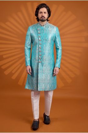 Banarsi jacquard Blue Indo Western Kurta in KURR293