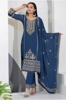 Salwar Kameez in Blue Faux georgette with Embroidered SK155758