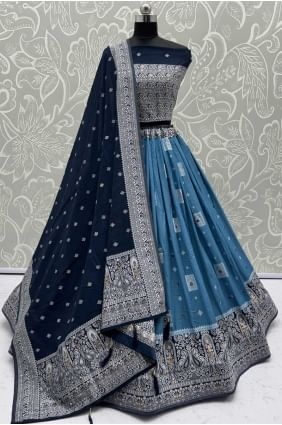 Blue Georgette Embroidered Lehenga Choli with Dupatta LC8673