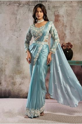 Blue Saree with Hand Satin SR29793