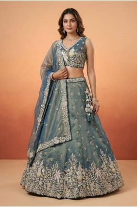 Lehenga Choli in Blue Tissue with Embroidered LC9203