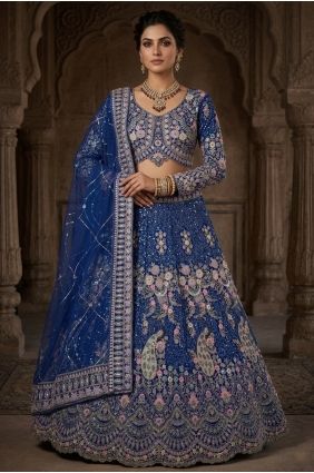 Blue Sequins Lehenga Choli in Net LC9081