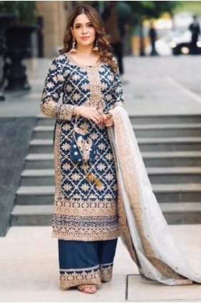 Faux georgette Faux georgette Eid Palazzo Suit with Sequins PZ4300