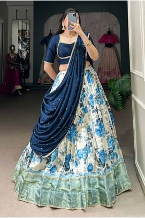 Blue Party Lehenga Choli in Weaving Silk LC8303