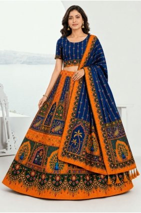 Printed Cotton Lehenga Choli in Blue LC9264