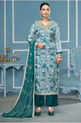 Blue Printed Organza Salwar Kameez SK155351