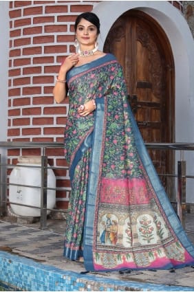 Blue Saree in Printed Cotton SR29045