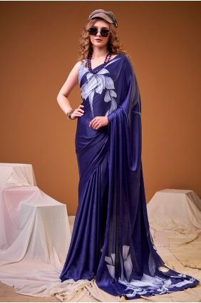 Satin Saree with Printed in Blue SR29934