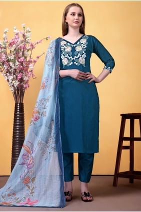 Blue Rayon Embroidered Salwar Kameez with Dupatta SK155718