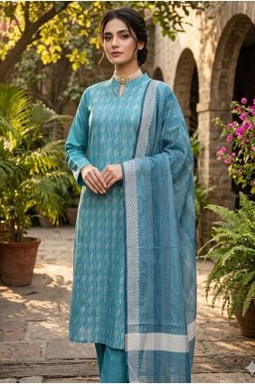 Cotton Salwar Kameez with Printed in Blue SK15895