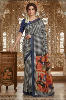 Blue Saree in Printed Crepe SR29813