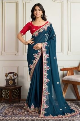 Saree in Blue Georgette with Embroidered SR28924