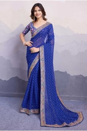 Georgette Saree in Blue with Embroidered SR28681