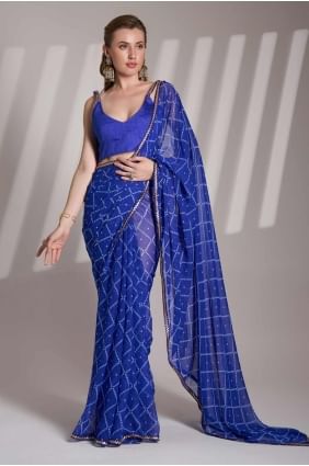 Blue Saree in Georgette with Printed lace SR28156