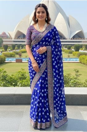 Blue Saree in Printed Georgette SR29367