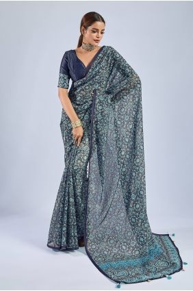 Blue Printed Chiffon Saree SR29978