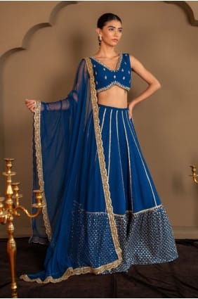 Faux georgette Blue Lehenga Choli in Sequins LC8996