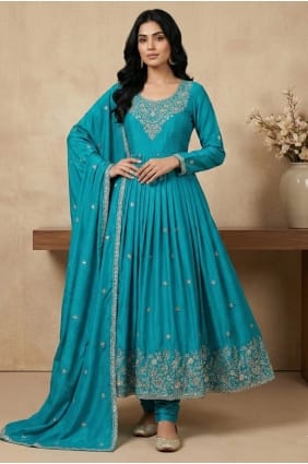 Silk Thread Blue Salwar Kameez with Dupatta AS4256