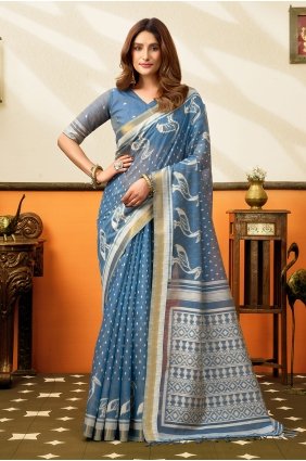 Weaving Cotton Saree in Grey SR30323