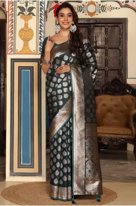 Bottle green Saree with Weaving Silk SR29206