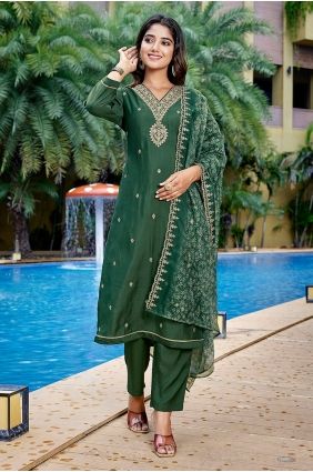 Bottle green Embroidered Salwar Kameez in Viscose SK15779