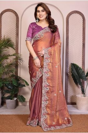 Brown Embroidered Chiffon Saree for Women SR29846