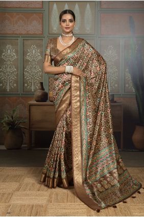 Saree in Brown Silk with Printed SR30029