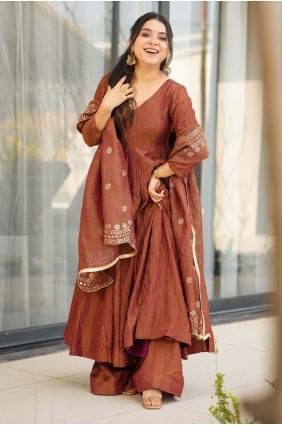 Chiffon Salwar Kameez in Brown with Embroidered SK155714