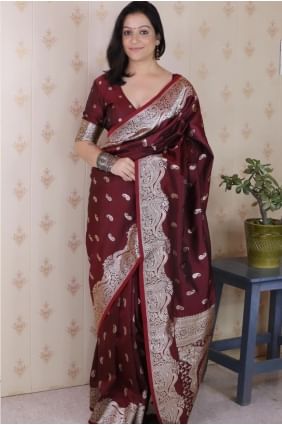 Banarasi silk Saree in Brown with Weaving SR28964