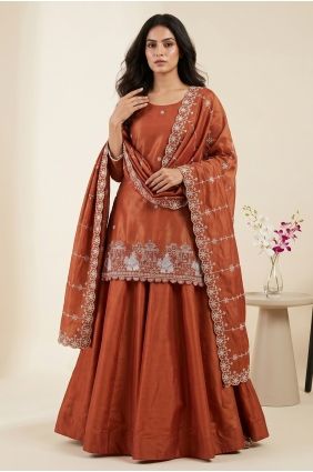 Sequins Lehenga Suit in Brown Silk LS098