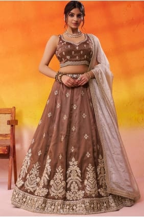 Brown Embroidered Lehenga Choli in Tissue LC8841