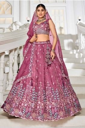 Burgundy  Embroidered Lehenga Choli in Tissue LC8490