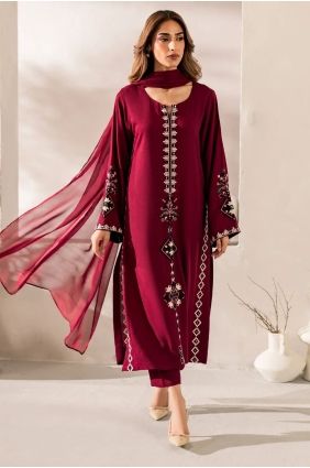 Burgundy Salwar Kameez with Embroidered Chanderi SK15853