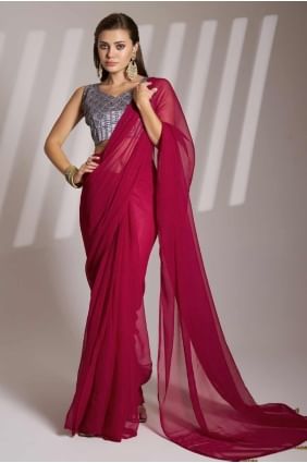Burgundy Plain Saree in Shimmer SR28148
